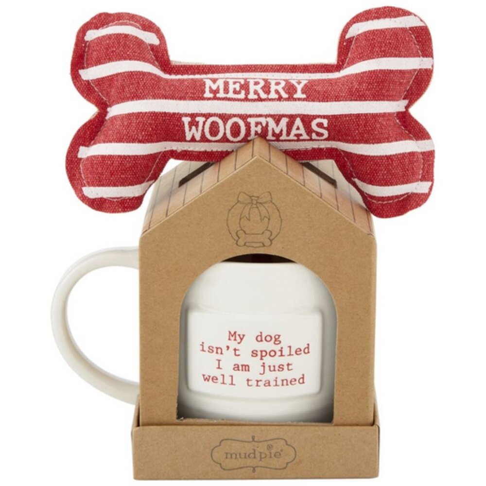 Mud Pie Stripe Santa's Favorite Dog Toy and Mug Set/NWT